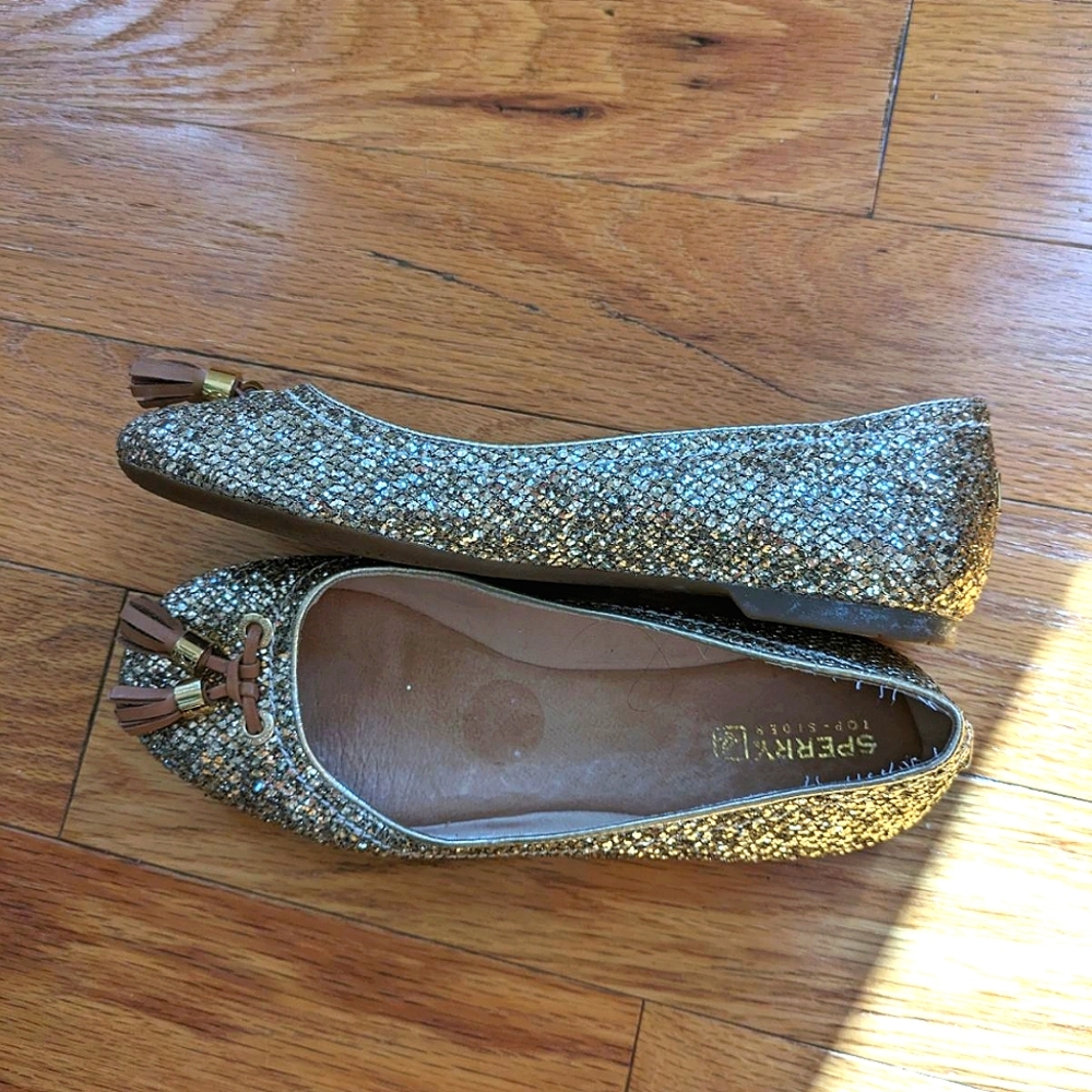 Gold Sequin Sperry Top Sider Flats (Size 6)
